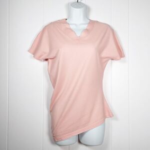 Dries Van Noten Womens Asymmetrical Hem Cotton Top Salmon Pink V Neck Size Small